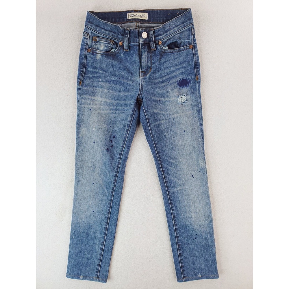 Madewell Jeans Womens 24 Blue Skinny Skinny Ankle Paint Splattered Distressed